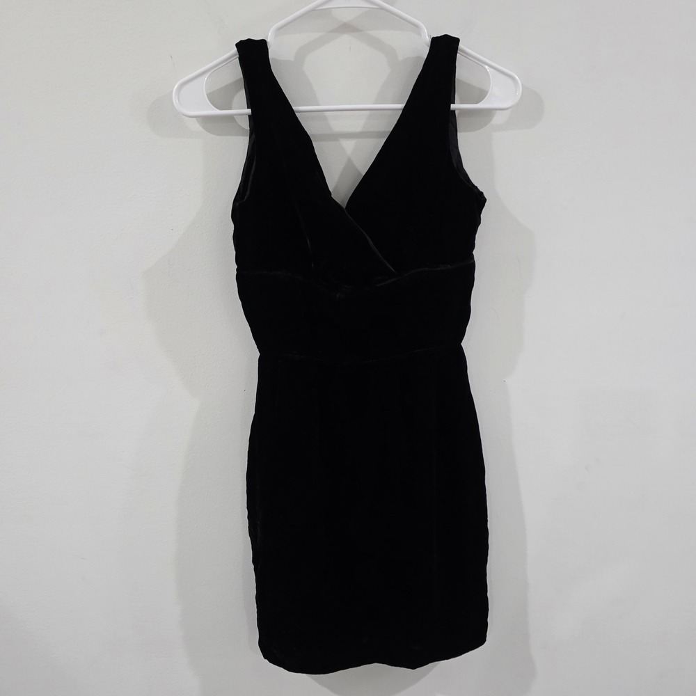 Y2k Silk Velvet Womens Dress‎ Adult Small Black Babydoll Fitted Mini Glam